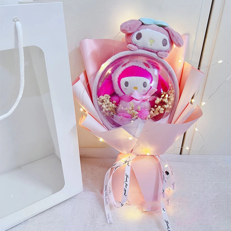 My Melody Anime Kuromi Plush Toy Cinnamoroll Handmade Cartoon Flower Bouquet Valentine'S Day Christmas Birthday Holiday Gifts