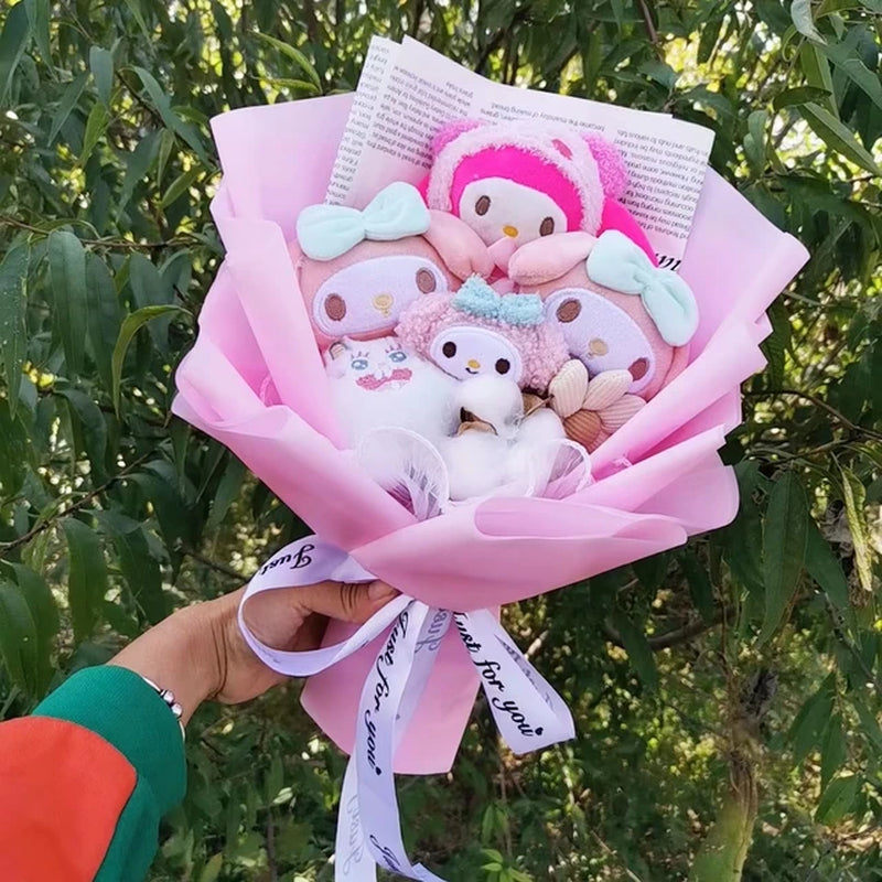 My Melody Anime Kuromi Plush Toy Cinnamoroll Handmade Cartoon Flower Bouquet Valentine'S Day Christmas Birthday Holiday Gifts