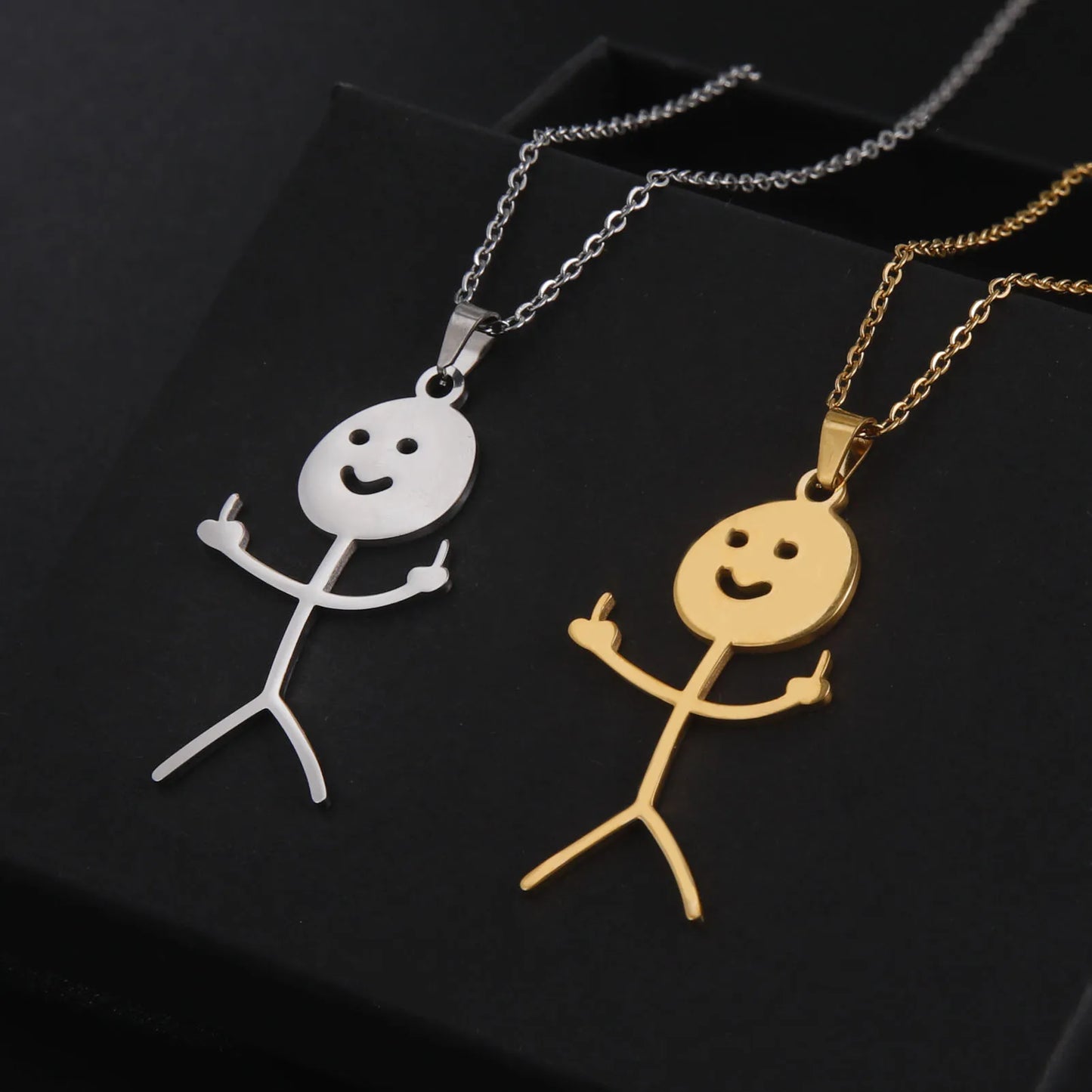 Fashion Hip Hop Fxck You Funny Doodle Pendant Necklace for Man Woman Stickman Middle Finger Rock Punk Necklace Party