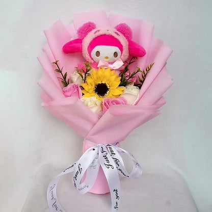 My Melody Anime Kuromi Plush Toy Cinnamoroll Handmade Cartoon Flower Bouquet Valentine'S Day Christmas Birthday Holiday Gifts