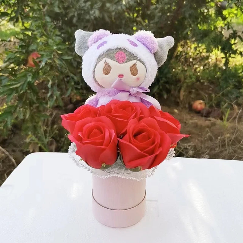 My Melody Anime Kuromi Plush Toy Cinnamoroll Handmade Cartoon Flower Bouquet Valentine'S Day Christmas Birthday Holiday Gifts