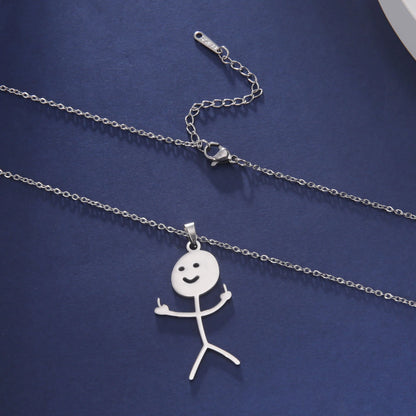 Fashion Hip Hop Fxck You Funny Doodle Pendant Necklace for Man Woman Stickman Middle Finger Rock Punk Necklace Party