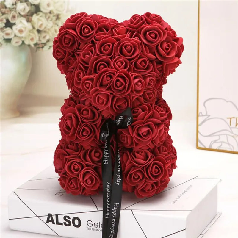 Artificial Flowers 25Cm Rose Bear Girlfriend Anniversary Christmas Valentine'S Day Gift Birthday Present for Wedding Party