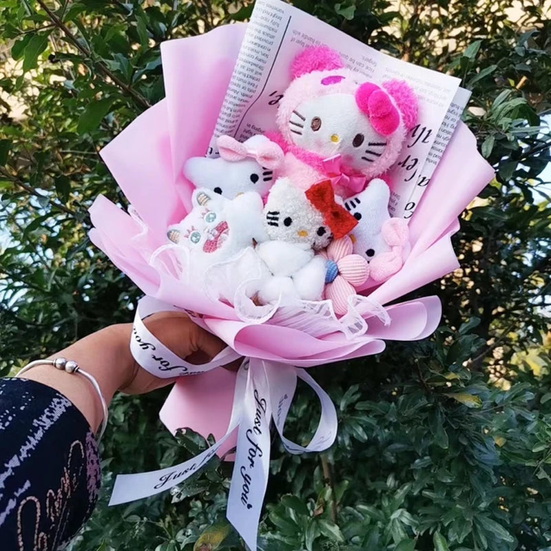 My Melody Anime Kuromi Plush Toy Cinnamoroll Handmade Cartoon Flower Bouquet Valentine'S Day Christmas Birthday Holiday Gifts