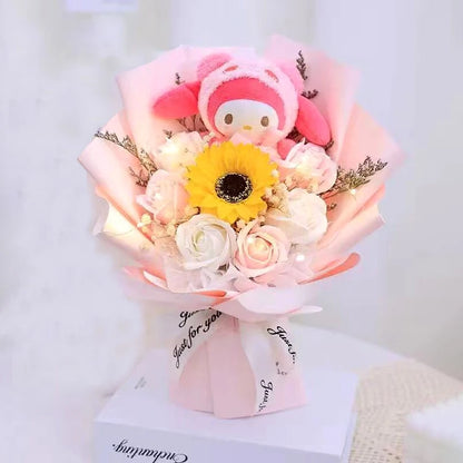 My Melody Anime Kuromi Plush Toy Cinnamoroll Handmade Cartoon Flower Bouquet Valentine'S Day Christmas Birthday Holiday Gifts