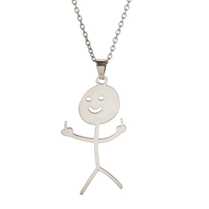 Fashion Hip Hop Fxck You Funny Doodle Pendant Necklace for Man Woman Stickman Middle Finger Rock Punk Necklace Party