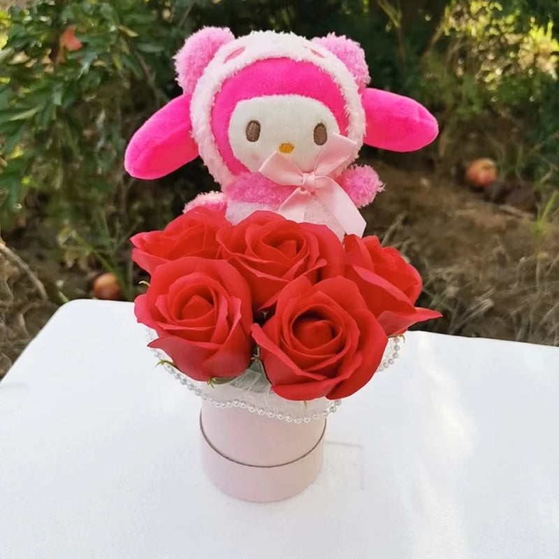 My Melody Anime Kuromi Plush Toy Cinnamoroll Handmade Cartoon Flower Bouquet Valentine'S Day Christmas Birthday Holiday Gifts