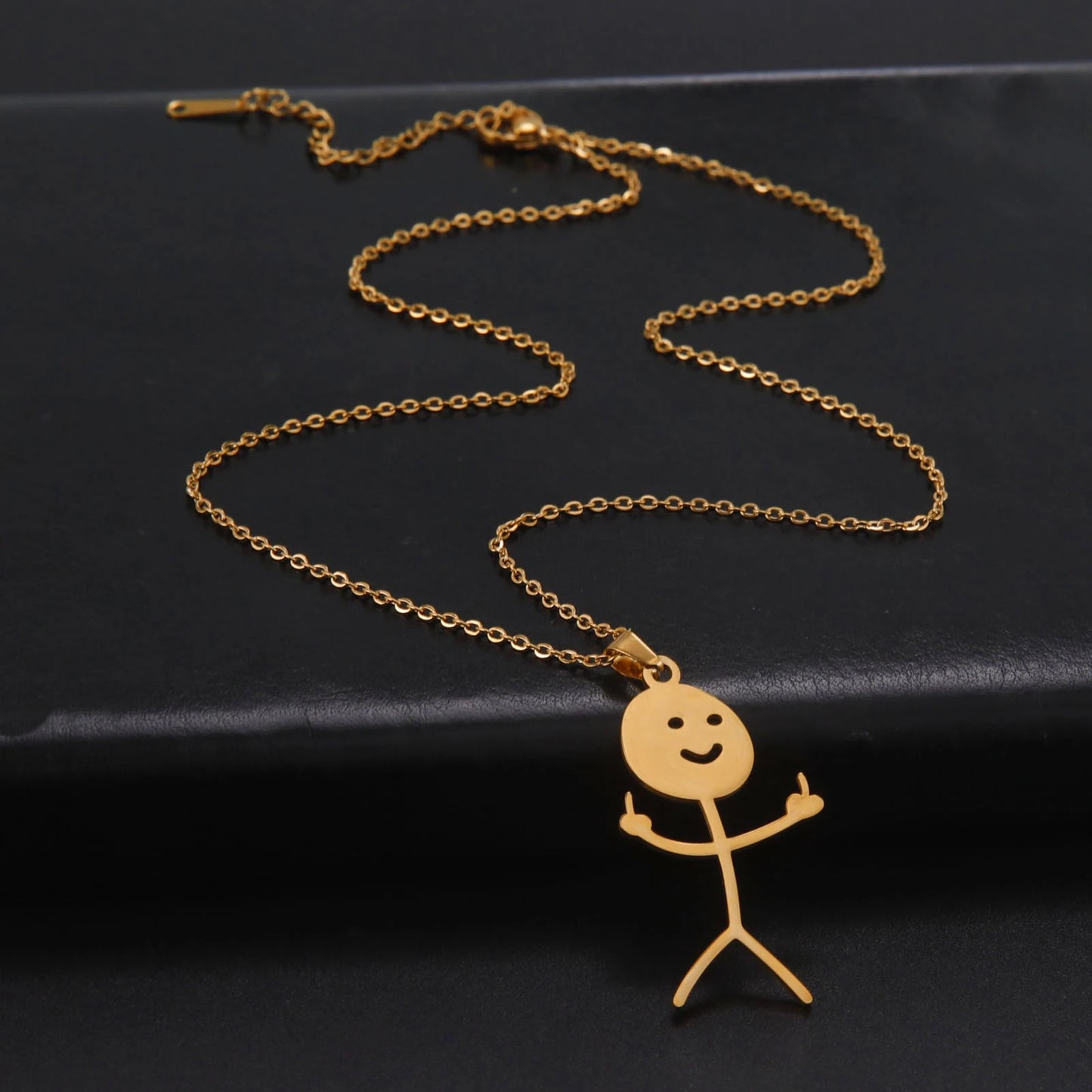 Fashion Hip Hop Fxck You Funny Doodle Pendant Necklace for Man Woman Stickman Middle Finger Rock Punk Necklace Party