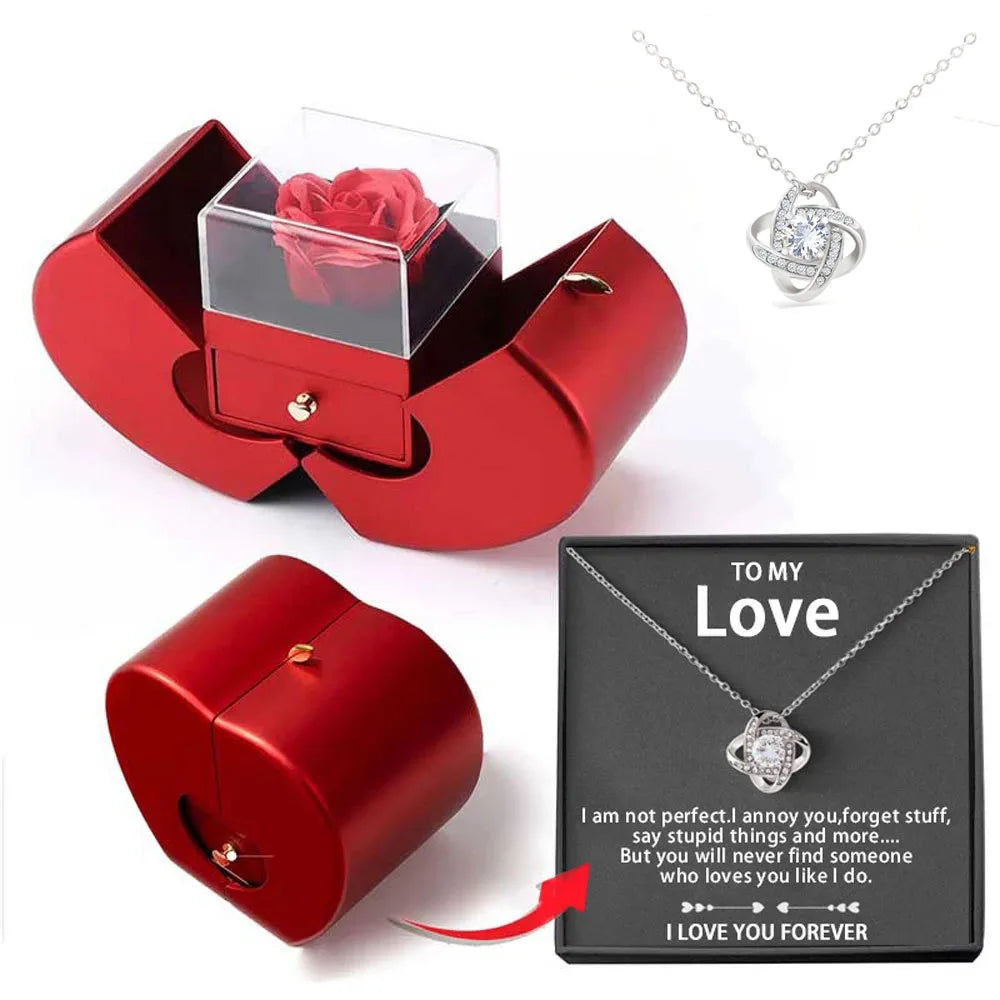 Dropshipping Christmas Gift Red Apple Jewelry Box Necklace Eternal Rose for Girl Mother'S Day New Year Valentine'S Day Gifts